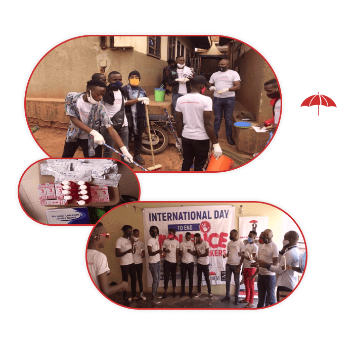 Members of the Men of the Night Uganda in action during International Day of End Violence Against Sex Workers 